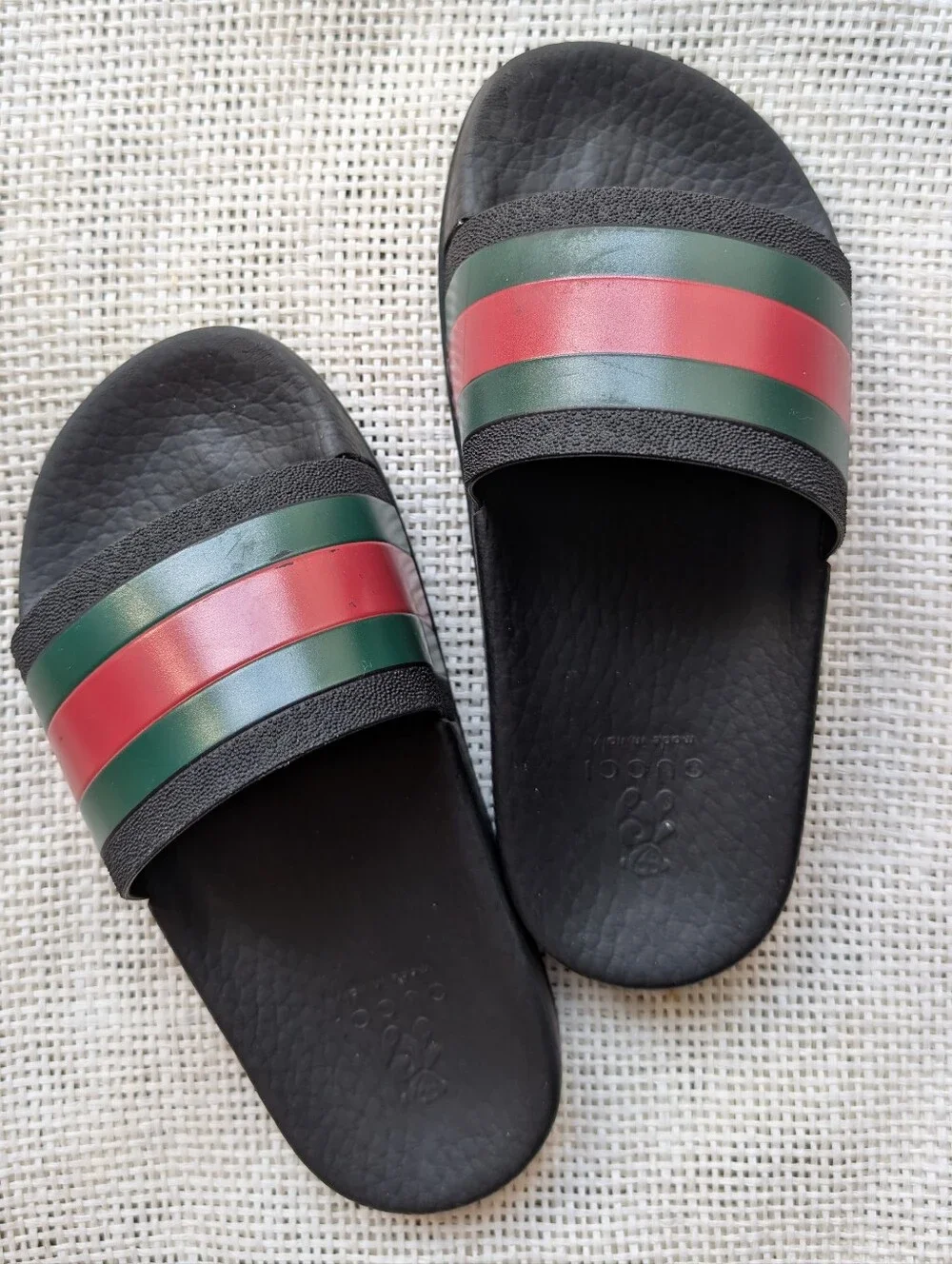 Gucci Black Red Green Stripe Slides Sandals Kids Sz27
